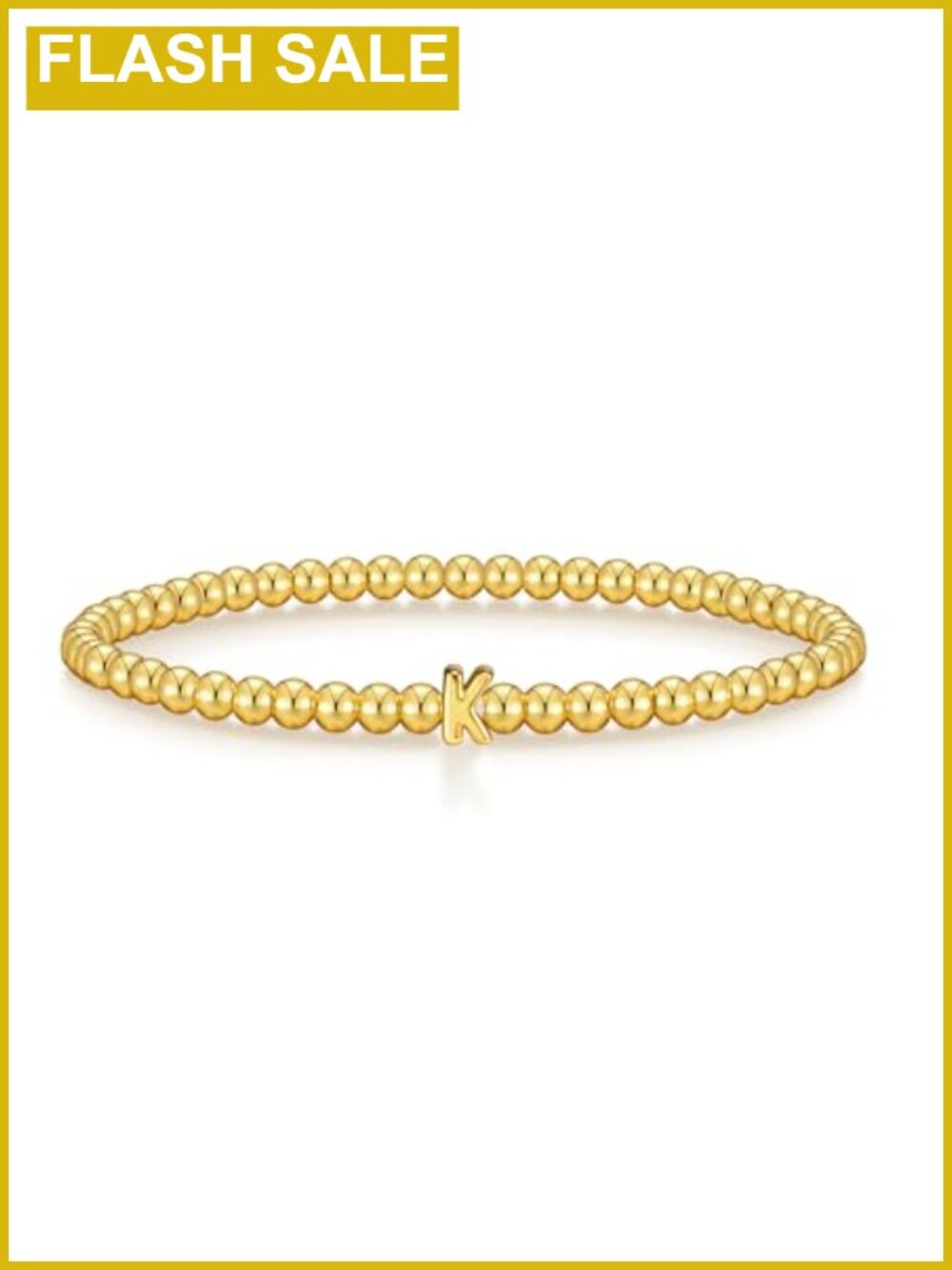 18K Gold Plated Stretch Initial Beaded Bracelet Letter Charm Jewelry Gift